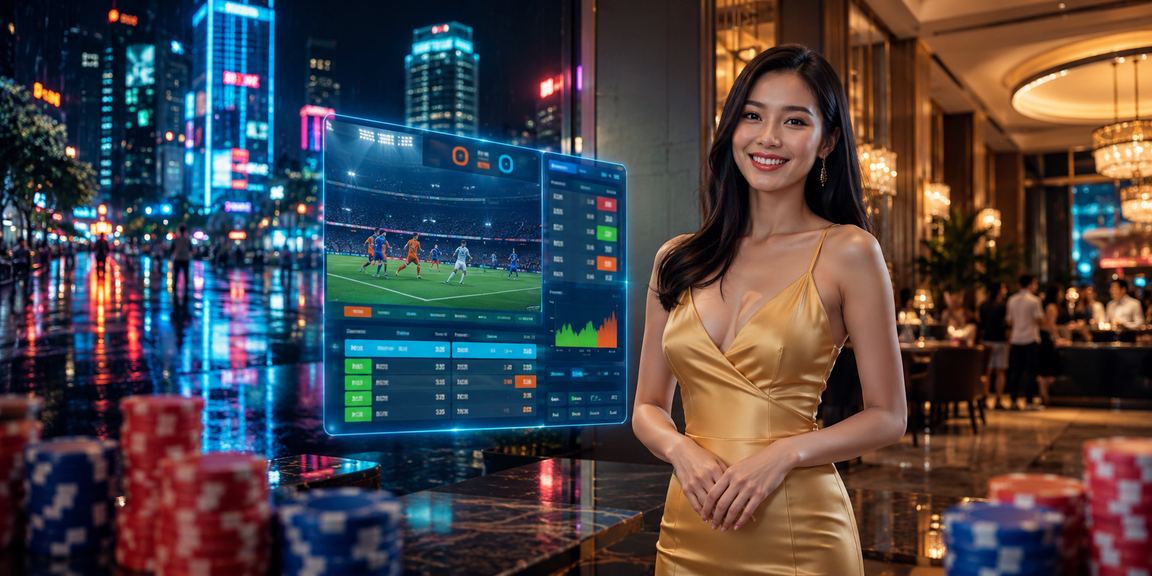 Khung cảnh neon đêm TP.HCM với người chơi tham gia casino và nhận khuyến mãi trực tuyến